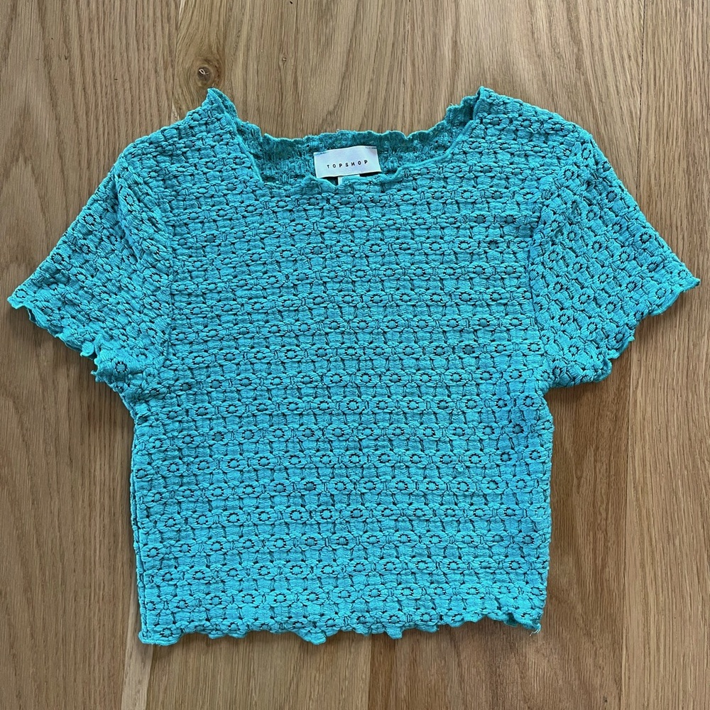 Womens Topshop SS lace cropped t-shirt